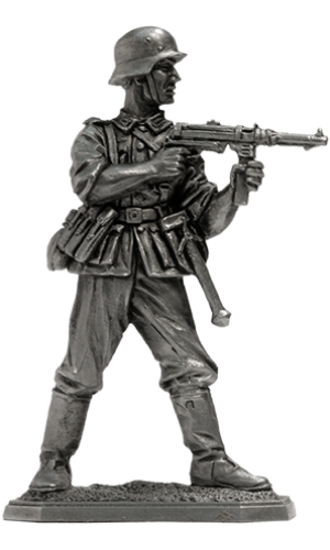 Немецкий пехотинец с MP-40. Военно-историческая модель. Фигурка, сплав пьютер, литье, пайка, чернение.