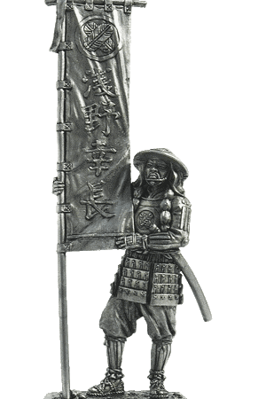 Асигару-знаменосец, 1600 г. Оловянная военно-историческая миниатюра, пьютер, чернение