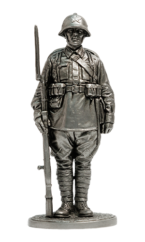 Красноармеец пехоты РККА, 1939-41 гг. Оловянная военно-историческая миниатюра, пьютер, чернение