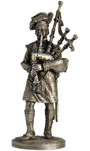 Волынщик 92-го шотландского полка. Оловянная военно-историческая миниатюра, пьютер, чернение