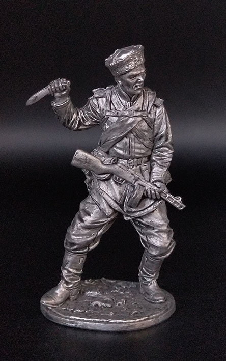 Казак 9-ой Пластунской стрелковой дивизии,1944-45 гг. Оловянная военно-историческая миниатюра, пьютер, чернение